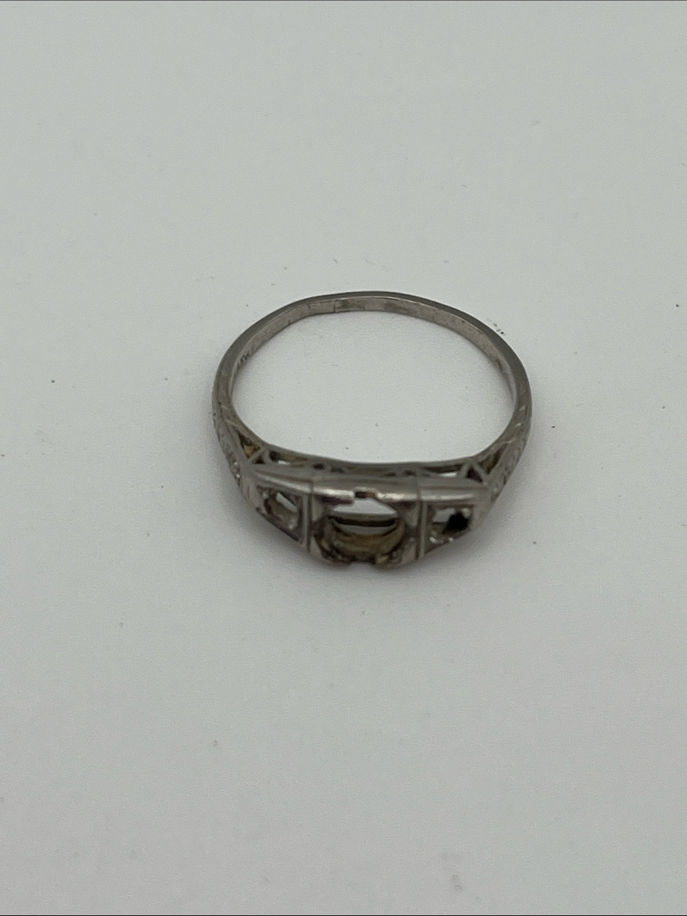 Antique Art Deco Iridium Platinum Ring Setting Semi-Mount 2.5g Size 6